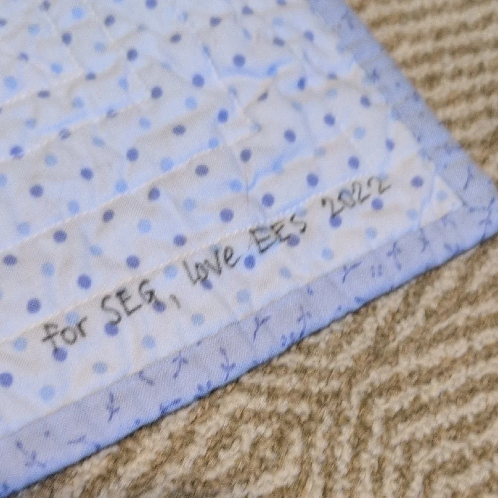 Handmade Floral Patchwork Quilt Table Runner Wall Hanging Hydrangea Blue Cream